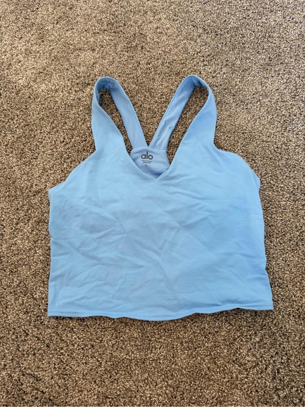 ALO Yoga Sky Blue V-Neck Racerback Crop Top